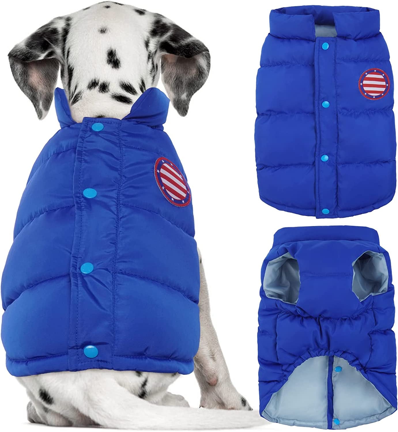 Kuoser Dog Winter Coat Padded Vest, Windproof Dogs Puffer Jacket, Warm Soft Puppy Cold Weather Clothes Doggie Insulated Outwear, Lightweight Pet Winter Outdoor Costume for Small Medium Dogs, XS-XL Animals & Pet Supplies > Pet Supplies > Dog Supplies > Dog Apparel Kuoser Blue Large (Chest Girth: 24.4") 