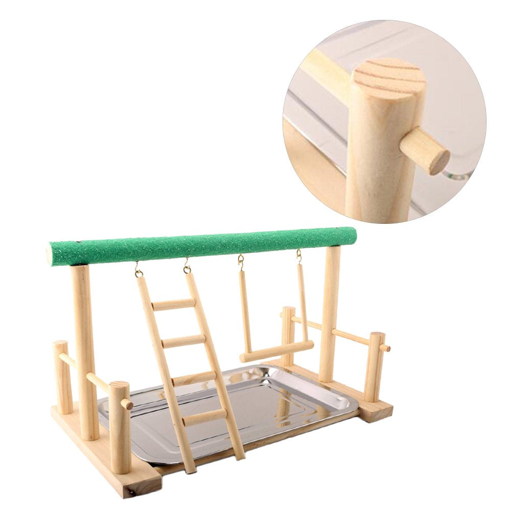 Solid Wood Pet Parrot Playstand Bird Play Stand Self Assemble Cockatiel Playground Wood Perch Gym Playpen with Ladder Swing Toys Exercise Play Standing Stick Color Random
