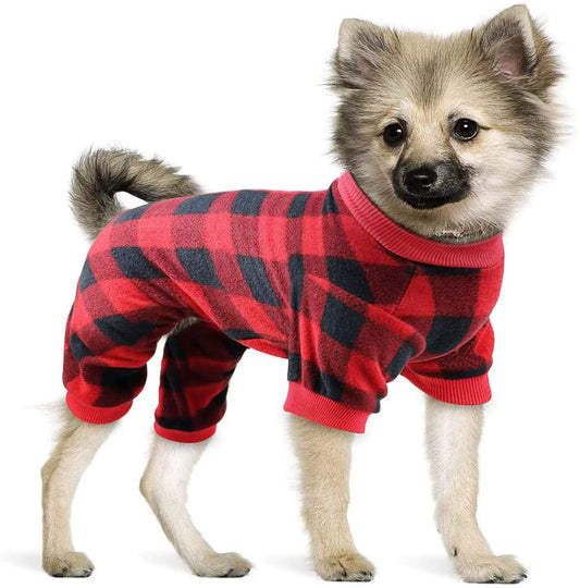Red Plaid Dog Pajamas Soft Flannel Pjs for Dog Pet Clothes Warm and Cozy (S) Animals & Pet Supplies > Pet Supplies > Dog Supplies > Dog Apparel Mtliepte Small  