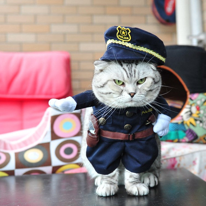 DIFOST Cat Dog Costume, Halloween Christmas Cosplay Party Funny Costume, Cat and Dog Clothes Stand up Dress, Cool Police Outfit with Hat for Cat Dog Animals & Pet Supplies > Pet Supplies > Cat Supplies > Cat Apparel Difost   
