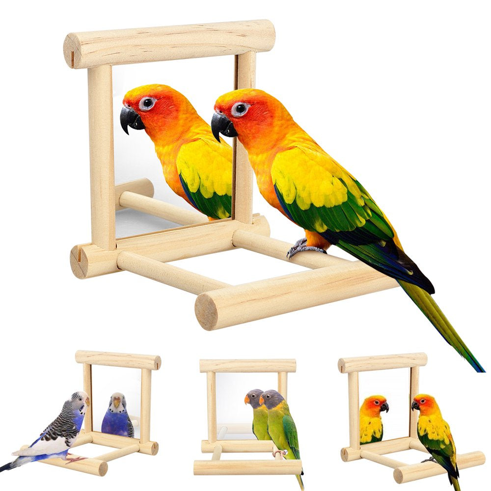 Bird Toy Swing Mirror, Eeekit Parrot Cage Toy Perch Wooden Hanging Play Cage Accessories with Mirror for Birds Greys Parakeet Cockatoo Cockatiel Conure Lovebird Canaries Grey Macaw African Parrot Animals & Pet Supplies > Pet Supplies > Bird Supplies > Bird Cage Accessories EEEKit   