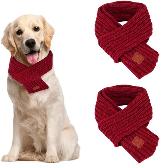 Slowton Dog Knitted Scarf, 2 Pack Dog Warm Bandanas, Winter Holiday Decoration Scarf for Small Medium Large Dogs (Red,Red) Animals & Pet Supplies > Pet Supplies > Dog Supplies > Dog Apparel SlowTon   