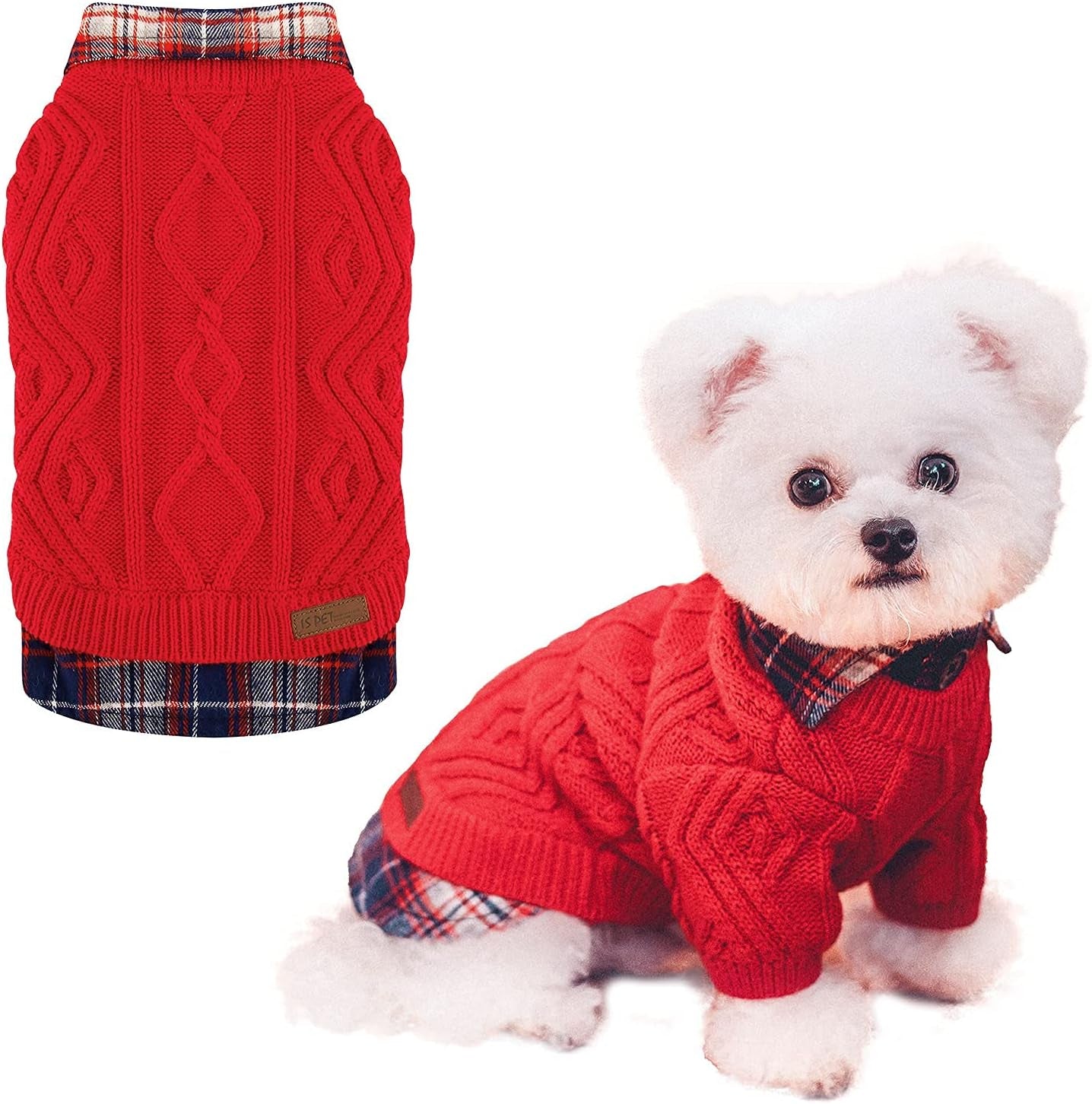 ISPET Classic Pet Dog Sweaters - Patchwork Knitted Dogs Sweatshirt Warm Cats Plaid Winter Clothes for Small Dogs Cold Days Wearing, Navy Blue Medium Animals & Pet Supplies > Pet Supplies > Dog Supplies > Dog Apparel IS PET DESIGNER PETWEAR Red 2X-Large(18.73 lb-23.71 lb) 