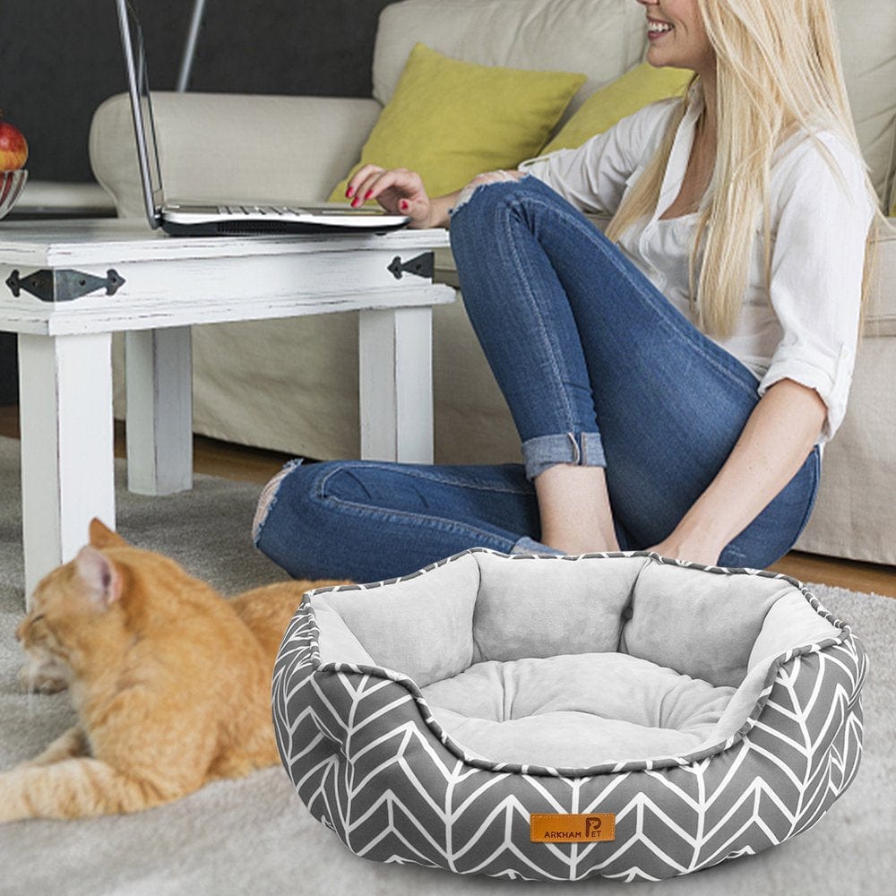 23.6" Small Dog Bed, Cat Beds for Indoor Cats, Pet Bed for Puppy and Kitty, Two-Layer Non-Slip Bottom and Soft Velvet & Waterproof Oxford Two-Sided Dog Beds Animals & Pet Supplies > Pet Supplies > Cat Supplies > Cat Beds Howarmer Cat bed   