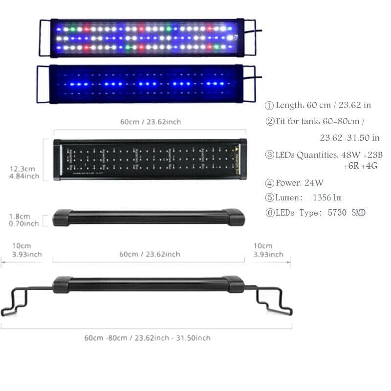 23.6Inch Full Spectrum Aquarium Hood Lighting 81 Leds 23.6-31.5Inch Fish Tank Light Freshwater Marine Lamp Animals & Pet Supplies > Pet Supplies > Fish Supplies > Aquarium Lighting KOL PET   