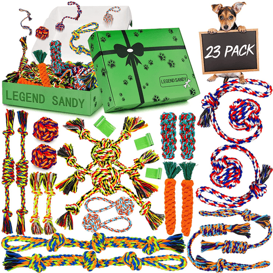 23 Pack Dog Chew Toys for Puppies Durable Dog Toys for Aggressive Chewers Small Dog Pet Toys Bulk Puppy Teething Chew Toys Cotton Rope Interactive Dog Toys Set Birthday Christmas Luxury Gift Box Animals & Pet Supplies > Pet Supplies > Dog Supplies > Dog Toys LEGEND SANDY   
