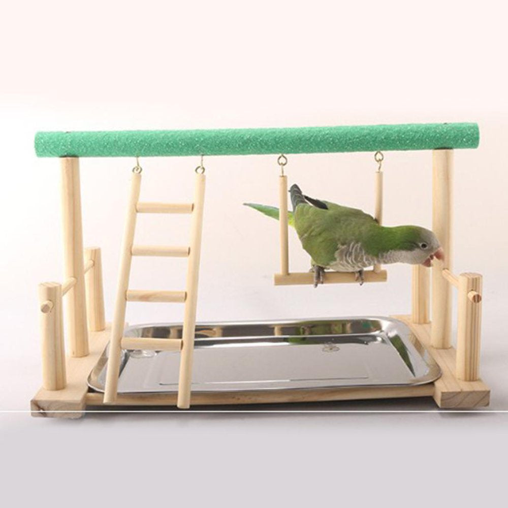 Perch with Stainless Steel 6.5Cm Feeding Cups & Tray for Birds Parrots Frosted 6.5Cm Cups