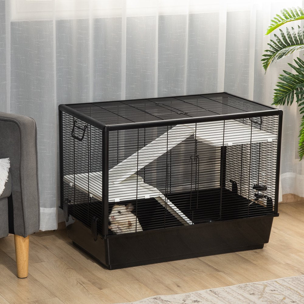 Pawhut Small Animal Cage Habitat Indoor Pet Play House for Guinea Pigs Hamsters Chinchillas, with Accessories Water Bottle Balcony Ramp Food Dish, 31.5"X19"X 22.75", Black Animals & Pet Supplies > Pet Supplies > Small Animal Supplies > Small Animal Habitats & Cages Aosom LLC   