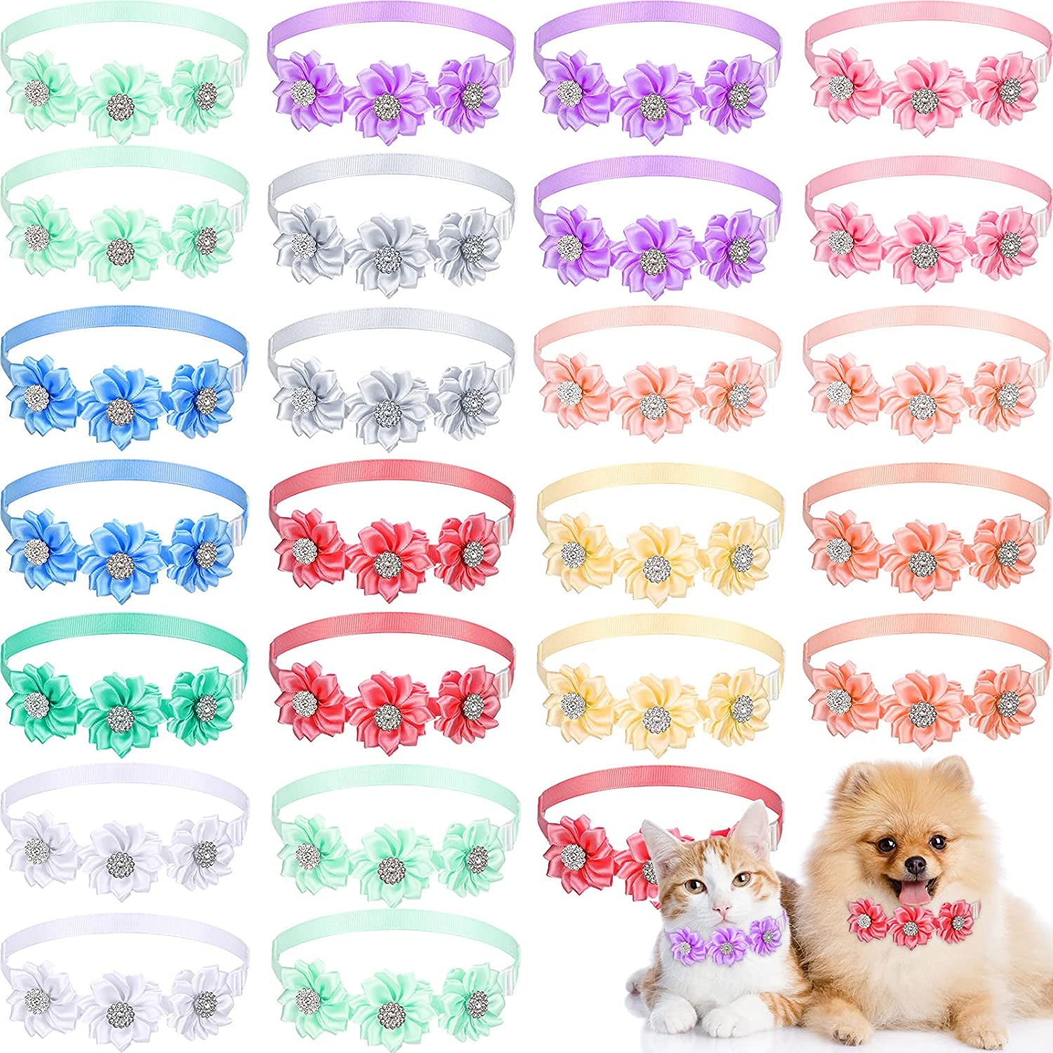 25 Pieces Dog Bow Tie Dog Cat Bow Tie Dog Flower Cute Distinctive Collar with Adjustable Collar PET Collar Diamond Crystal Halloween Christmas Dog Accessories for Dogs Cats (Fresh Colors) Animals & Pet Supplies > Pet Supplies > Dog Supplies > Dog Apparel Frienda Light Colors  