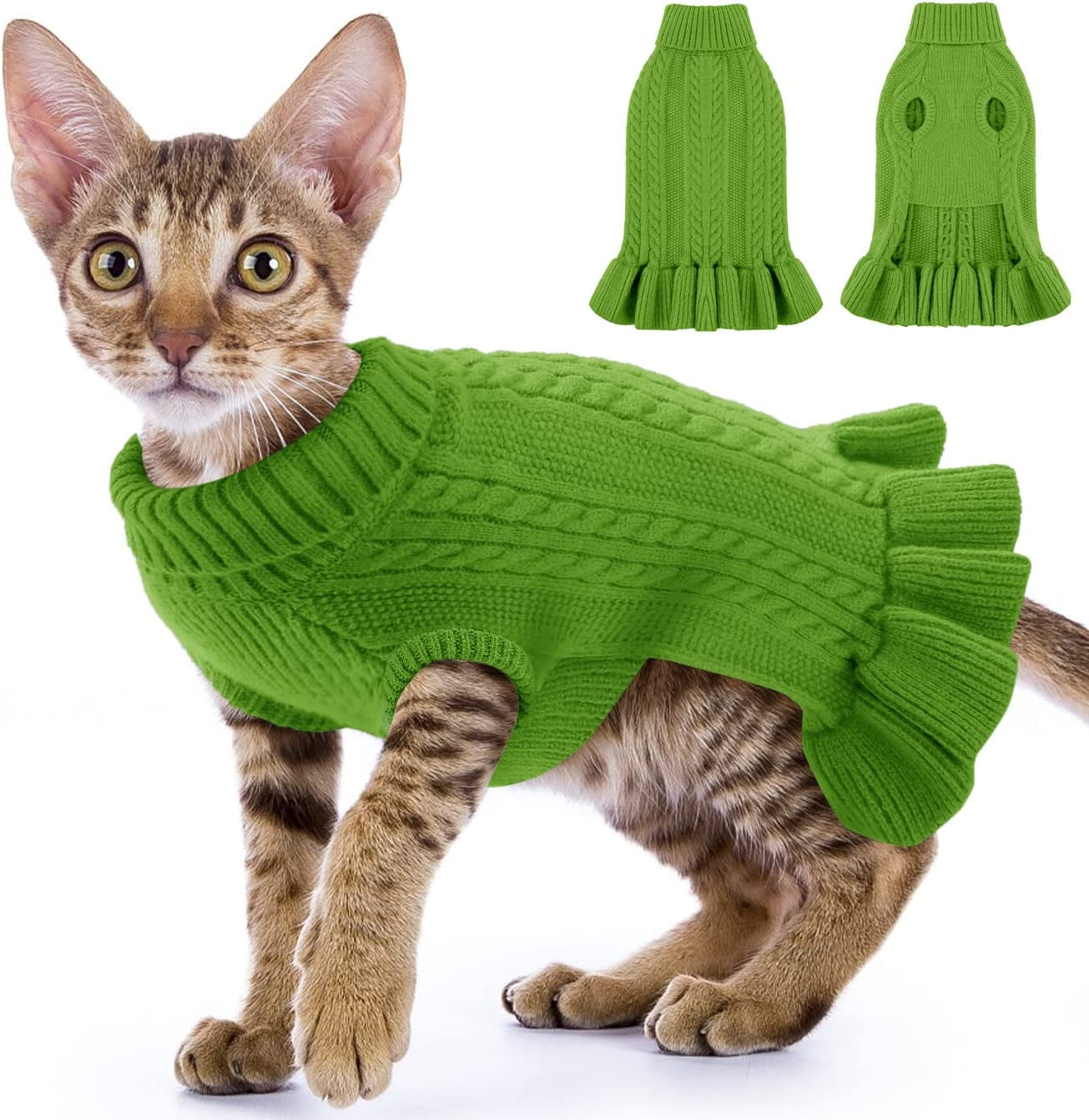 ALAGIRLS Winter Small Dog Christmas Sweater Cat Clothes,Cute Puppies Girls Turtleneck Pullover Dress,Teacup Dog Chiwawa Thick Pet Apparel,Hazeblue S Animals & Pet Supplies > Pet Supplies > Dog Supplies > Dog Apparel ALA Green X-Small 