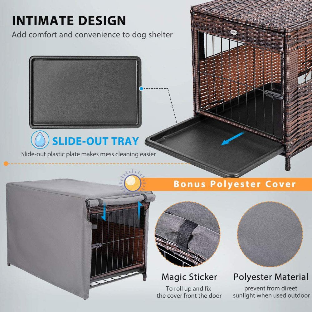 Destar Heavy Duty PE Rattan Wicker Pet Dog Cage Crate Indoor Outdoor Puppy House Shelter with Removable Tray and UV Resistant Cover (Medium - 23" W X 25" H) Animals & Pet Supplies > Pet Supplies > Dog Supplies > Dog Kennels & Runs DEStar   