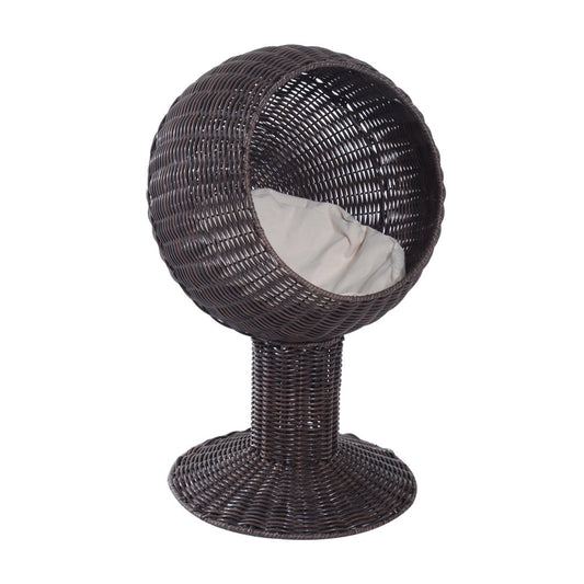 Pawhut 28" Hooded Rattan Wicker round Elevated Condo Cat Bed with an Elegant Design & Included Cushion - Coffee Animals & Pet Supplies > Pet Supplies > Cat Supplies > Cat Beds Aosom LLC Coffee  