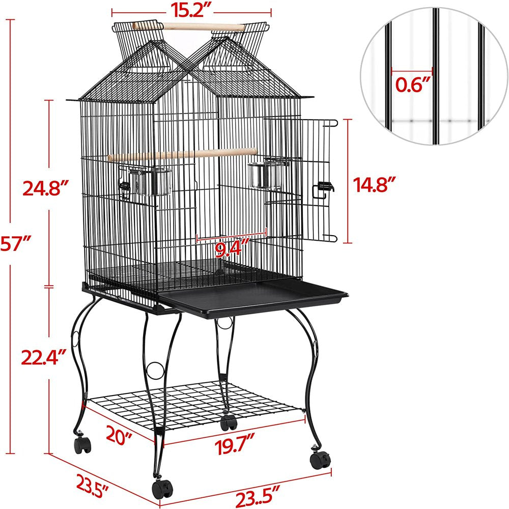 Hisevxus 57-Inch Rolling Open Top Roof Bird Cage for Mid-Sized Parrots Cockatiels Caique Quaker Monk Indian Ring Neck Green Cheek Conure Middle Bird Cage with Detachable Stand Animals & Pet Supplies > Pet Supplies > Bird Supplies > Bird Cages & Stands hisevxus   