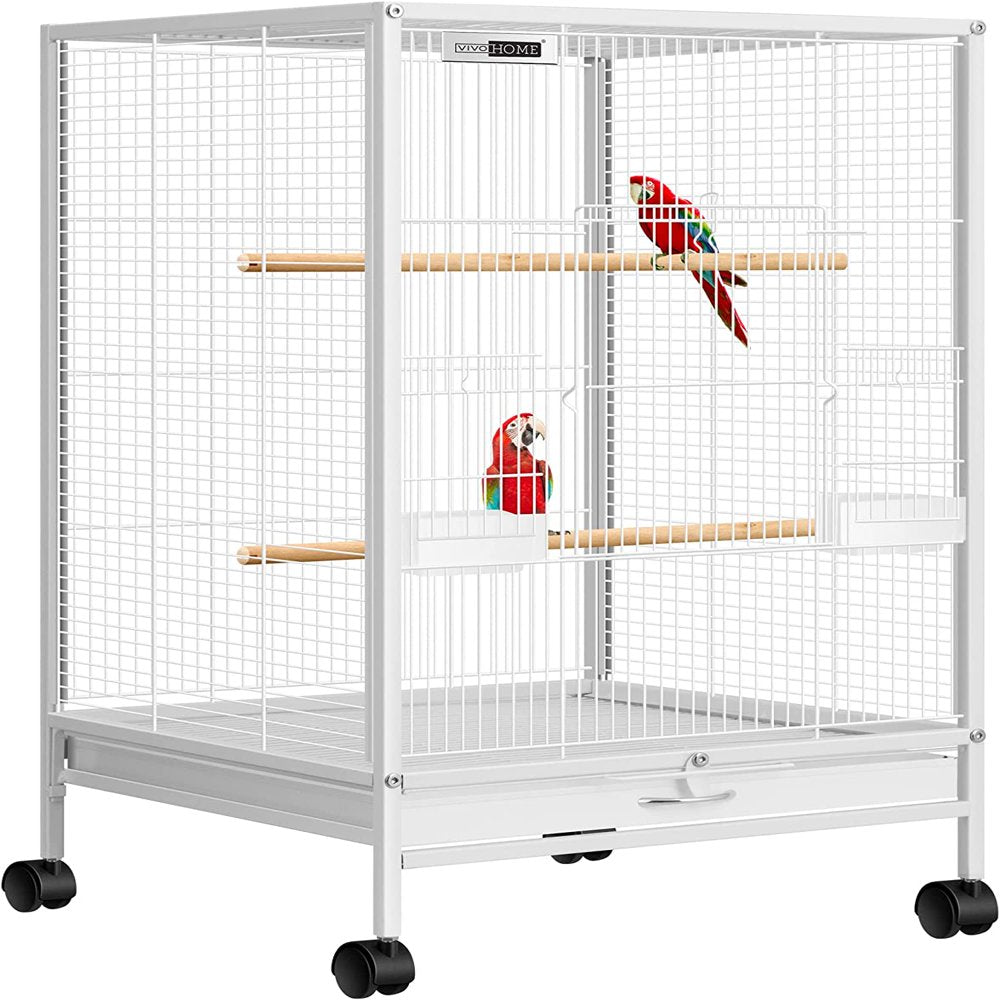 Khorne30 Inch Height Wrought Iron Bird Cage with Rolling Stand for Parrots Conure Lovebird Cockatiel Animals & Pet Supplies > Pet Supplies > Bird Supplies > Bird Cages & Stands Khorne-1 White  