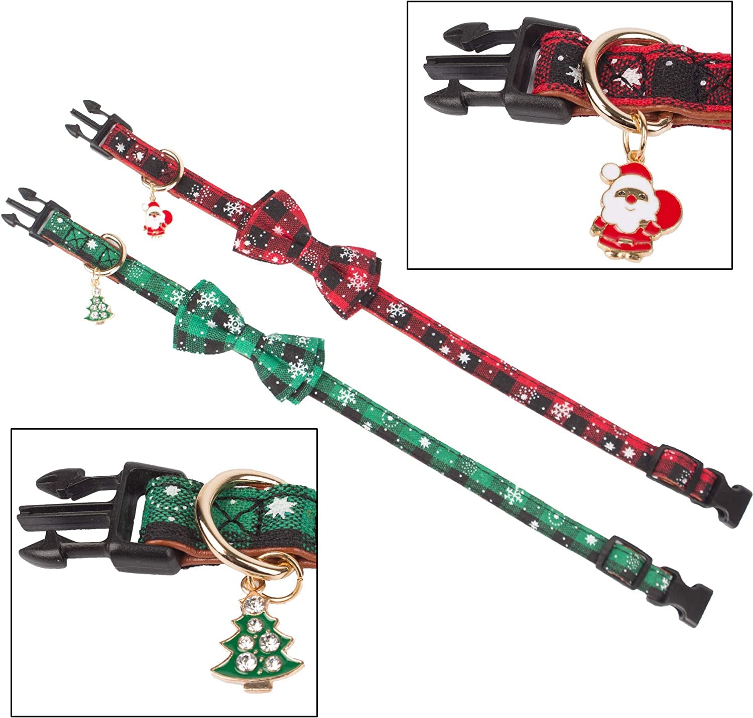 ADOGGYGO Christmas Dog Collar with Bow Tie Adjustable Bowtie Plaid Red Green Dog Pet Collars for Small Medium Large Dogs (Small, Red&Green&White) Animals & Pet Supplies > Pet Supplies > Dog Supplies > Dog Apparel ADOGGYGO   