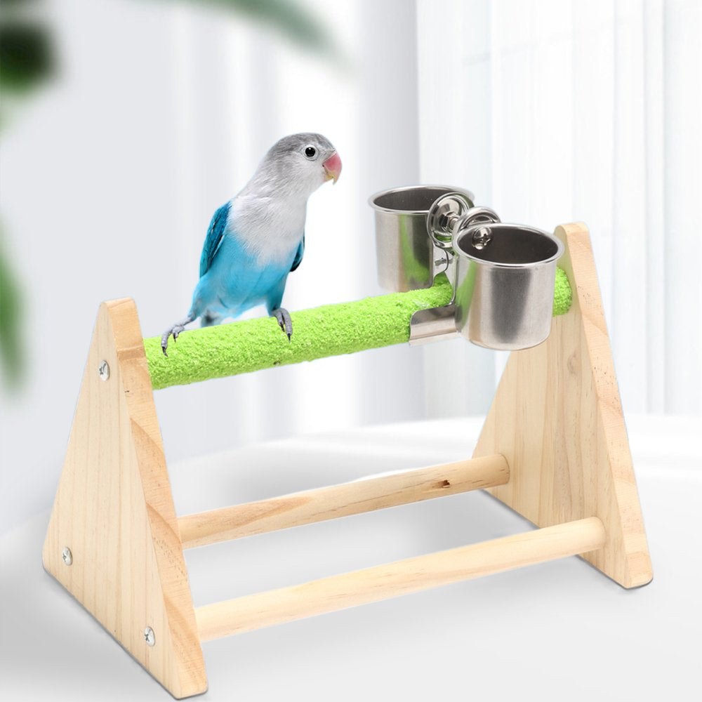 Bird Toy Firm Triangle Stand with Feeding Cup Wear-Resistant Bite-Resistant Playing and Resting Natural Wood Pet Parrot Training Stand Parakeet Playground Cockatiel Gym Bird Supplies Animals & Pet Supplies > Pet Supplies > Bird Supplies > Bird Gyms & Playstands Minjieyu   