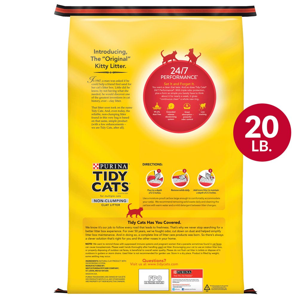 Purina Tidy Cats Non Clumping Cat Litter, 24/7 Performance Multi Cat Litter, 20 Lb. Bag Animals & Pet Supplies > Pet Supplies > Cat Supplies > Cat Litter Nestlé Purina PetCare Company   