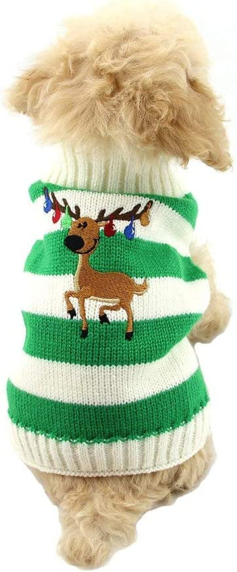 DELIFUR Dog Christmas Reindeer Sweater Pet Winter Elk Bells Sweaters for Small Dog and Cat (S, Green) Animals & Pet Supplies > Pet Supplies > Dog Supplies > Dog Apparel DELIFUR Green XS 