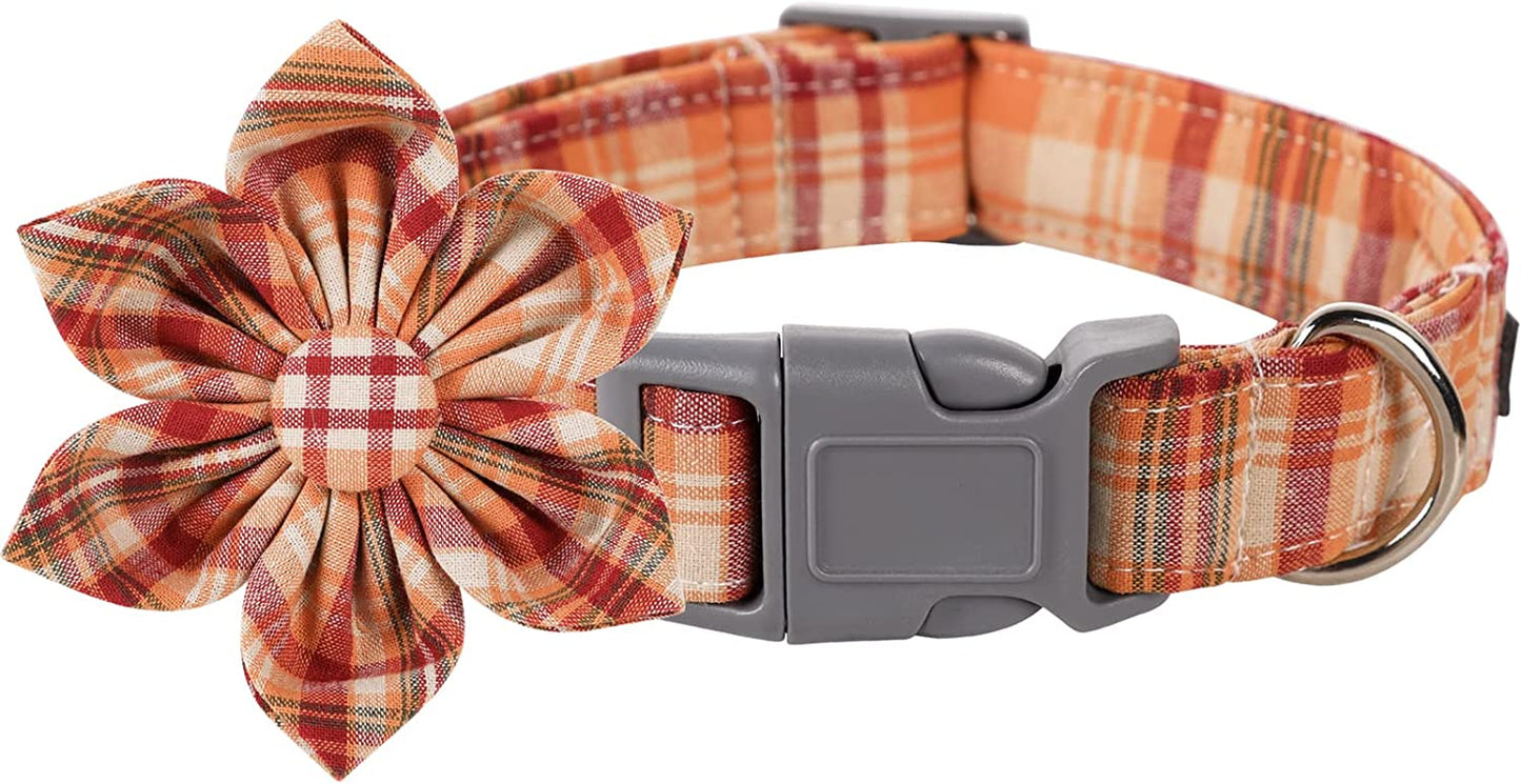 Lionet Paws Dog and Cat Collar with Bowtie Grid Collar Plastic Buckle Light Adjustable Collars for Small Medium Large Dogs Animals & Pet Supplies > Pet Supplies > Dog Supplies > Dog Apparel lionet paws Orange(Flower) X-Small (Pack of 1) 