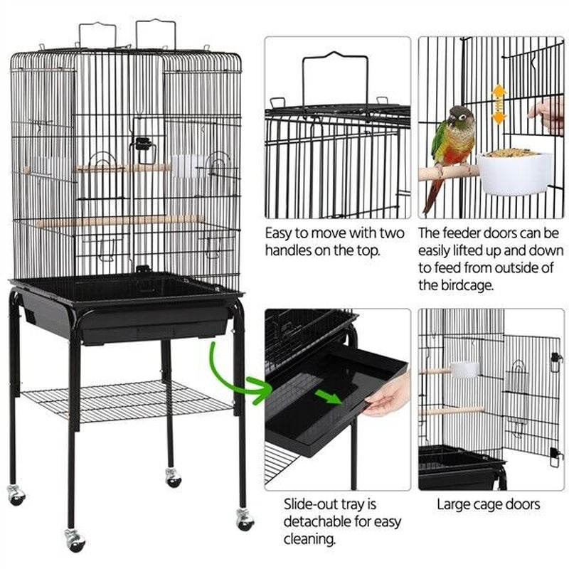 NEW 53.5" Metal Rolling Bird Cage with Play Top Stand, Black Animals & Pet Supplies > Pet Supplies > Bird Supplies > Bird Cages & Stands RVtiooy   