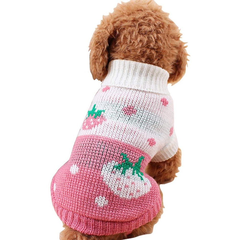 Jecikelon Pet Dog Sweaters Classic Knitwear Turtleneck Winter Warm Puppy Clothing Cute Strawberry and Heart Doggie Sweater (Pink, Xx-Small） Animals & Pet Supplies > Pet Supplies > Dog Supplies > Dog Apparel Jecikelon XX-Small Pink 
