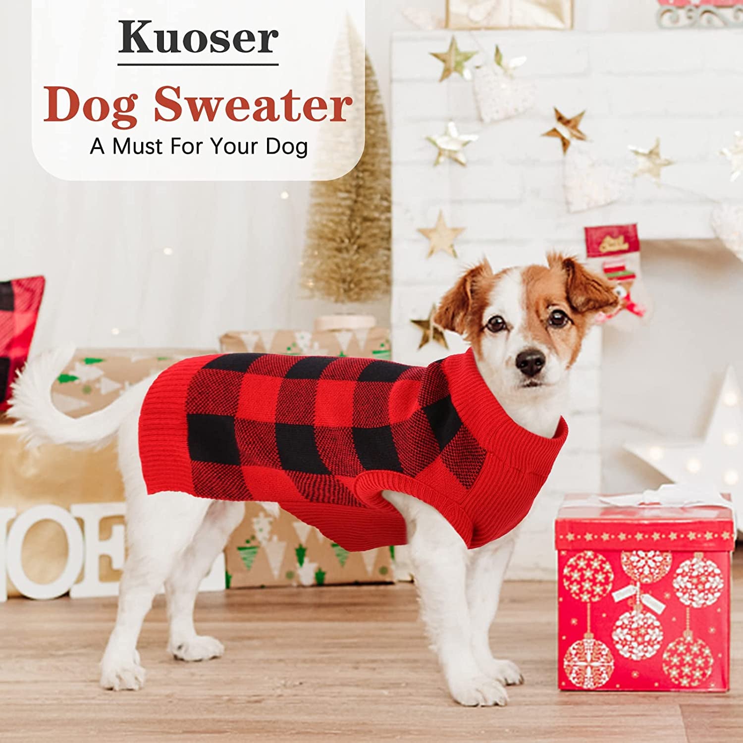 Kuoser Dog Sweater Pullover Knitwear, Dog Christmas Sweaters Classic Plaid Cable Knitted Wear, Dog Turtleneck Puppy Cold Weather Clothes for Small Medium Dogs Animals & Pet Supplies > Pet Supplies > Dog Supplies > Dog Apparel Kuoser   