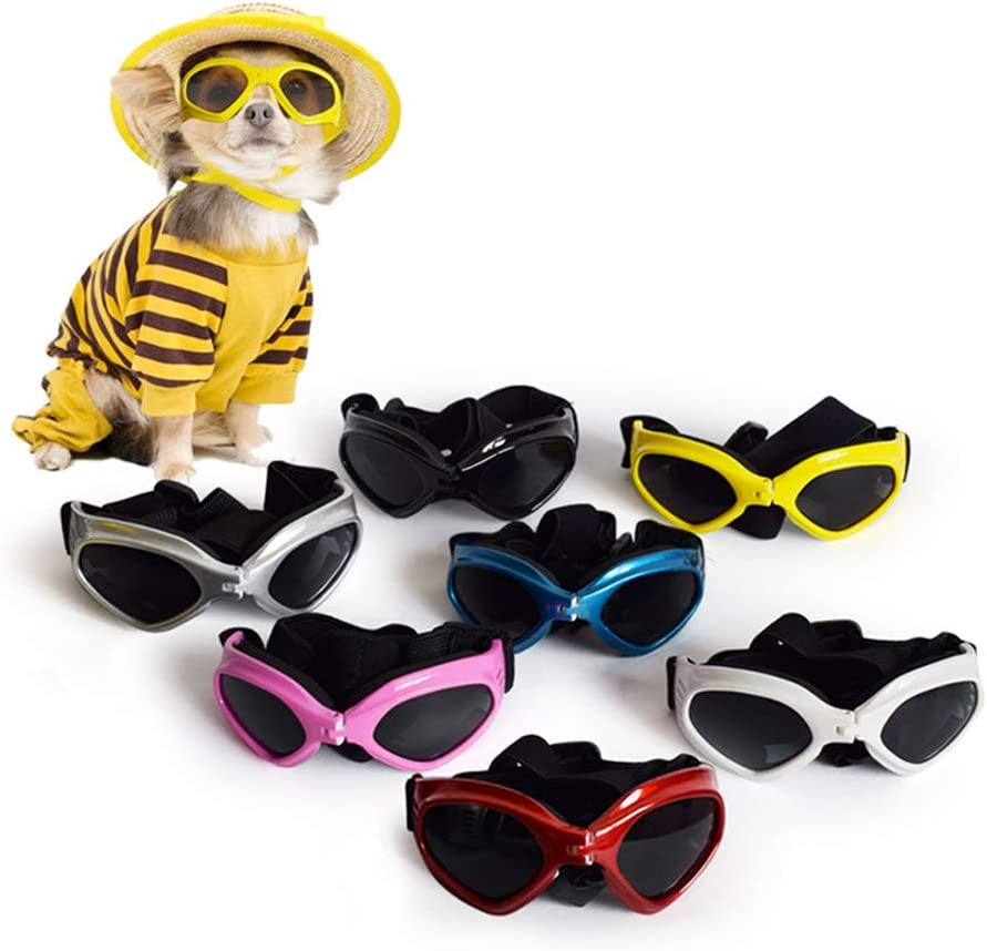 POPETPOP Fashion Pet Sunglasses, Foldable Puppy UV Protective Windproof Sunglasses, Cats Dogs Eyewear Protection with Adjustable Strap (Yellow) Animals & Pet Supplies > Pet Supplies > Dog Supplies > Dog Apparel POPETPOP   