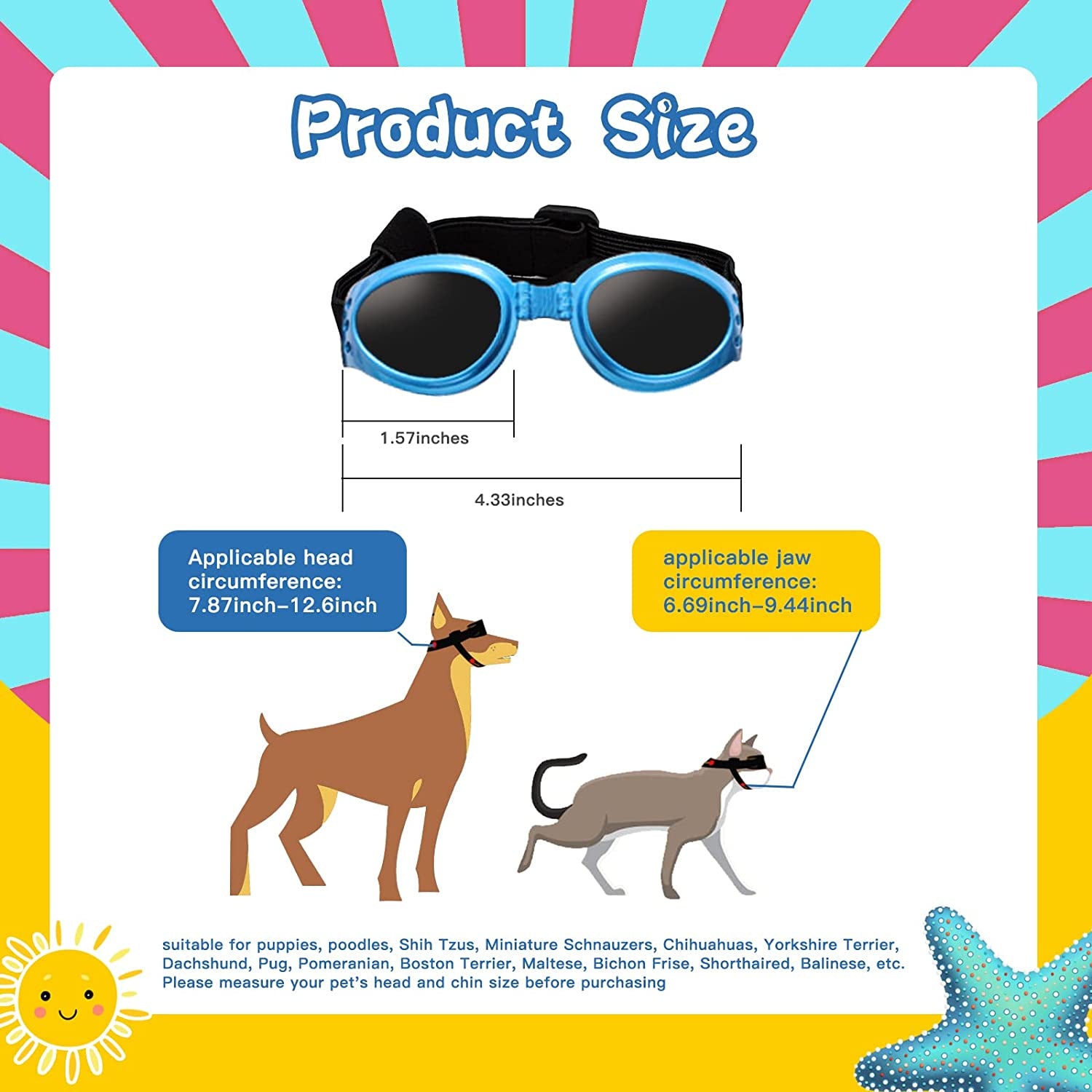 Franyyco Small Dog Sunglasses UV Protection Goggles with Adjustable Straps, Conditionable at Nose Bridge, Frame with Breathing Holes and High Density Sponge, Windproof Dustproof Anti-Fog Glasses Animals & Pet Supplies > Pet Supplies > Dog Supplies > Dog Apparel FranyyCo   