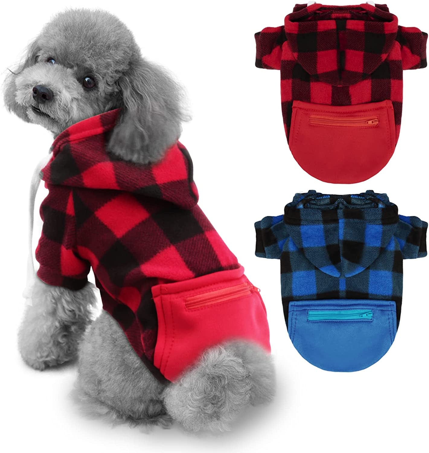 Rypet 2 Packs Plaid Dog Hoodie Sweatshirt Sweater for Dogs Pet Clothes with Hat and Pocket Warm Puppy Sweater for Small Dogs Girl & Boy XL Animals & Pet Supplies > Pet Supplies > Dog Supplies > Dog Apparel Rypet M(Chest: 15.7", Back: 11.8")  