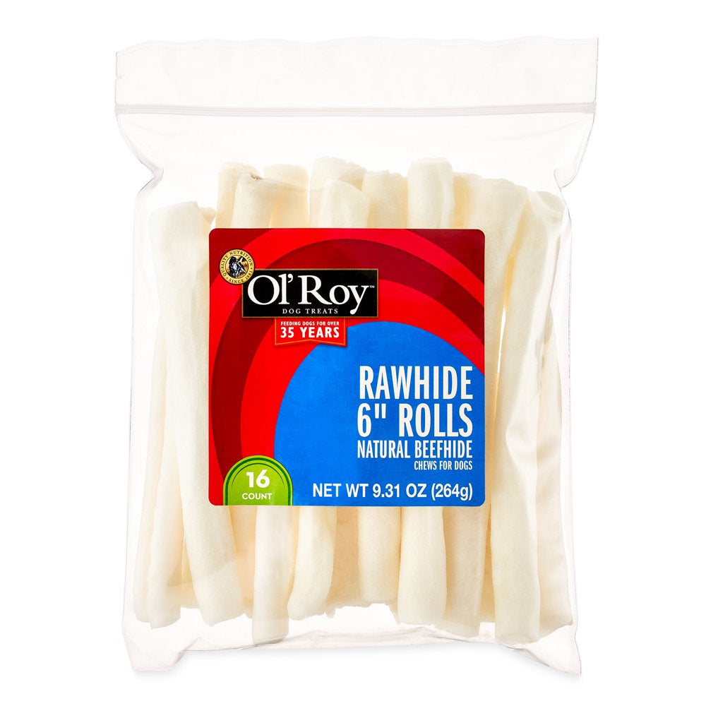 Ol' Roy Rawhide 6" Rolls Chews for Dogs, 9.31 Oz, 16 Count Animals & Pet Supplies > Pet Supplies > Dog Supplies > Dog Treats Walmart Inc. Beefhide  