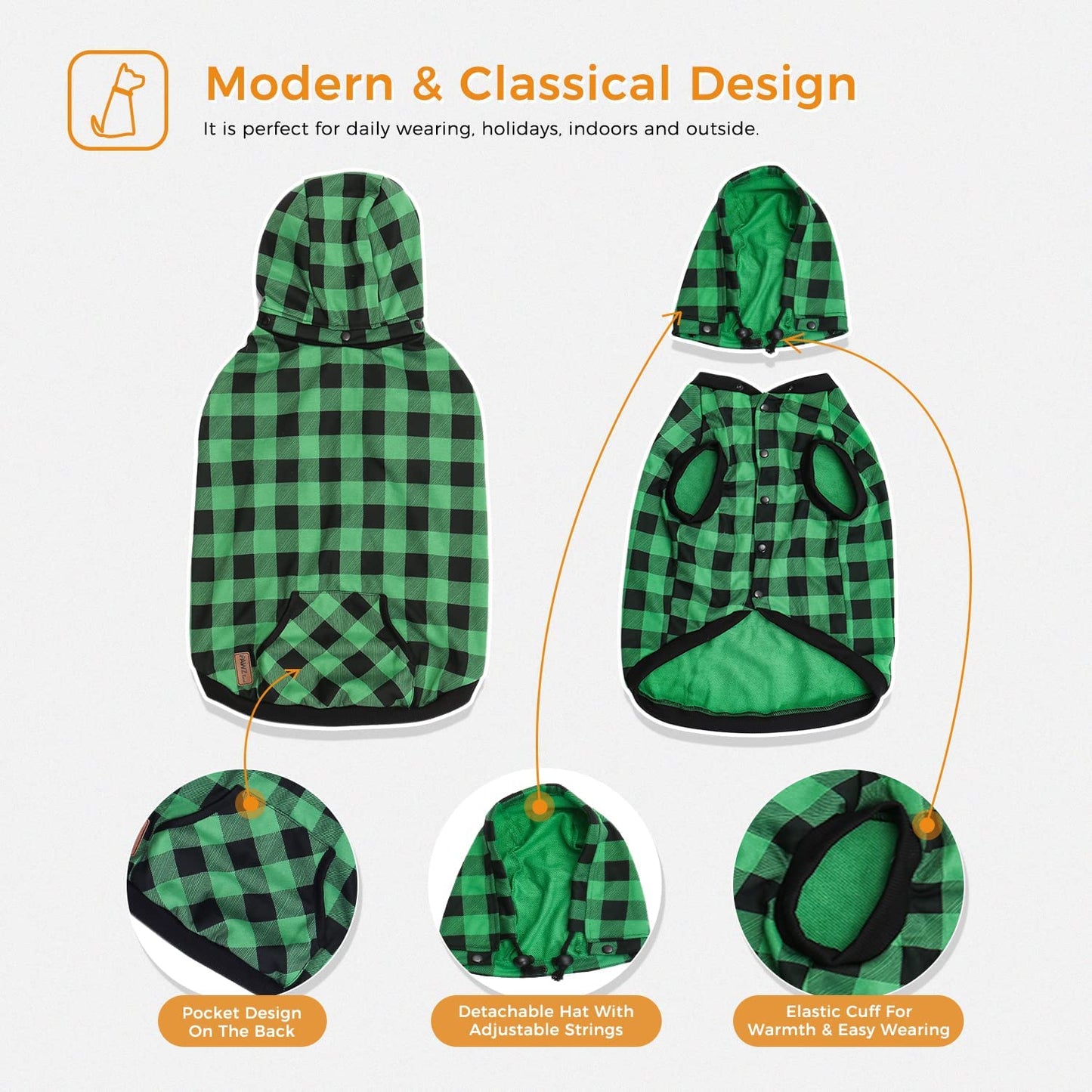 PAWZ Road Dog Coat Plaid Dog Sweater British Style Dog Vest Windproof Dog Jacket Dog Winter Clothes for Small Medium Large Dogs from Size S to 3Xlarge-Green Plaid S Animals & Pet Supplies > Pet Supplies > Dog Supplies > Dog Apparel PAWZ Road   