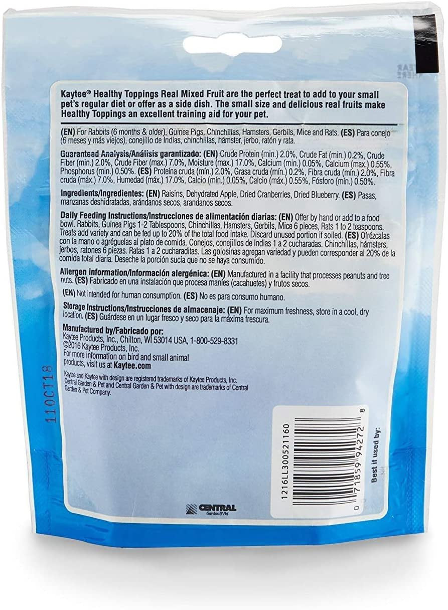 Kaytee Fiesta Healthy Toppings Mixed Fruit Treat for Small Animals (Rabbits, Guinea Pigs, Hamsters, Gerbils, Mice, and Rats) 4 Count Animals & Pet Supplies > Pet Supplies > Small Animal Supplies > Small Animal Food Kaytee Products Inc.   