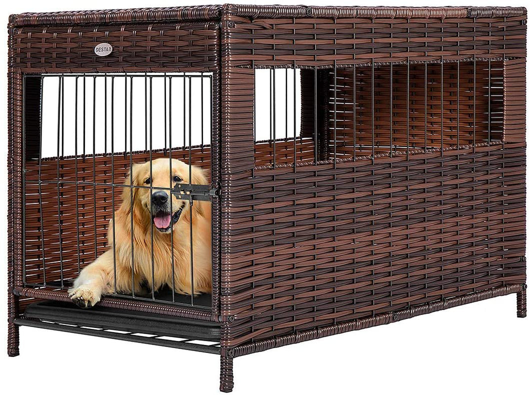 Destar Heavy Duty PE Rattan Wicker Pet Dog Cage Crate Indoor Outdoor Puppy House Shelter with Removable Tray and UV Resistant Cover (Medium - 23" W X 25" H) Animals & Pet Supplies > Pet Supplies > Dog Supplies > Dog Kennels & Runs DEStar Medium 23*25inch  