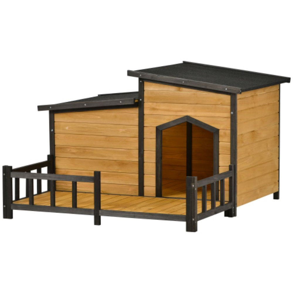 Cmgb 47.2 ”Large Wooden Dog House Outdoor, Outdoor & Indoor Dog Crate, Cabin Style, with Porch，Our Dog House Has One Single Door and Two Rooms，Brown Animals & Pet Supplies > Pet Supplies > Dog Supplies > Dog Houses CMGB   