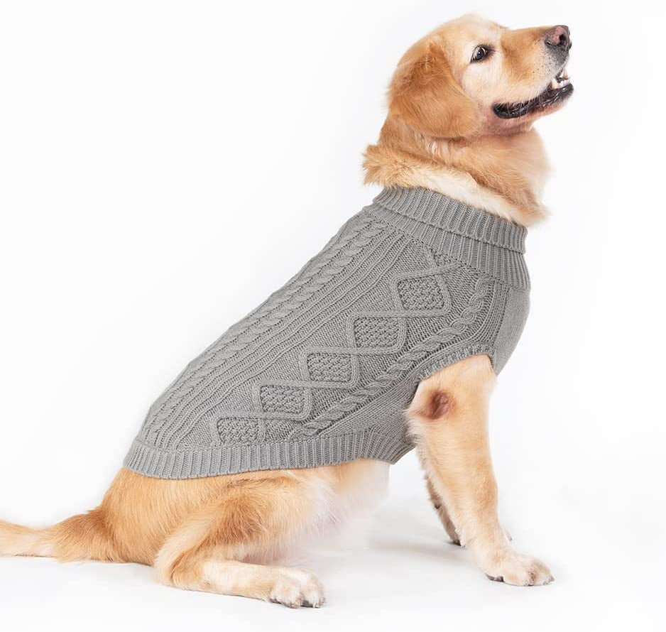 Mihachi Turtleneck Dog Sweater - Winter Coat Apparel Classic Cable Knit Clothes with Leash Hole for Cold Weather, Ideal Gift for Pet in New Year Animals & Pet Supplies > Pet Supplies > Dog Supplies > Dog Apparel Mihachi Light Gray Medium 