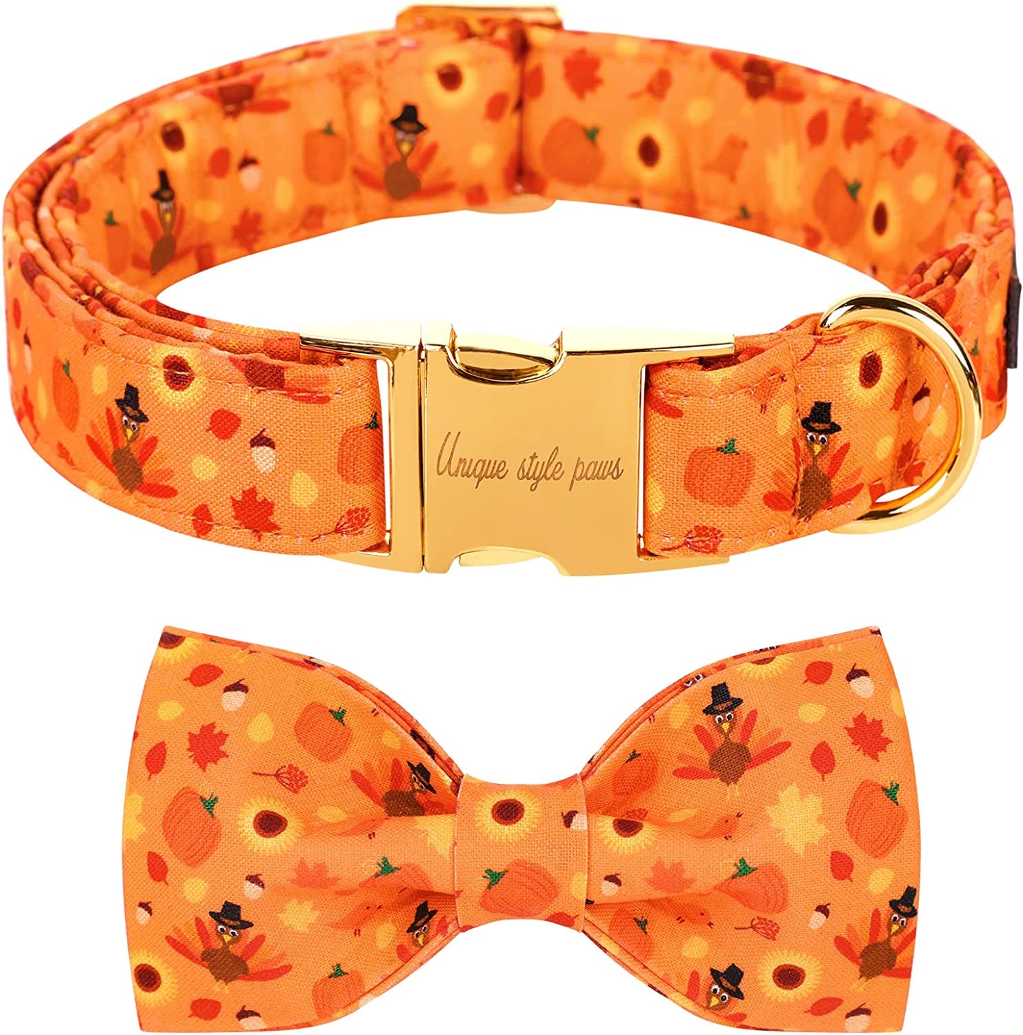 Unique Style Paws Plaid Dog Collar with Bow Pet Gift Adjustable Soft and Comfy Bowtie Collars for Small Medium Large Dogs Animals & Pet Supplies > Pet Supplies > Dog Supplies > Dog Apparel Unique style paws Turkey&pumpkin X-Large (Pack of 1) 