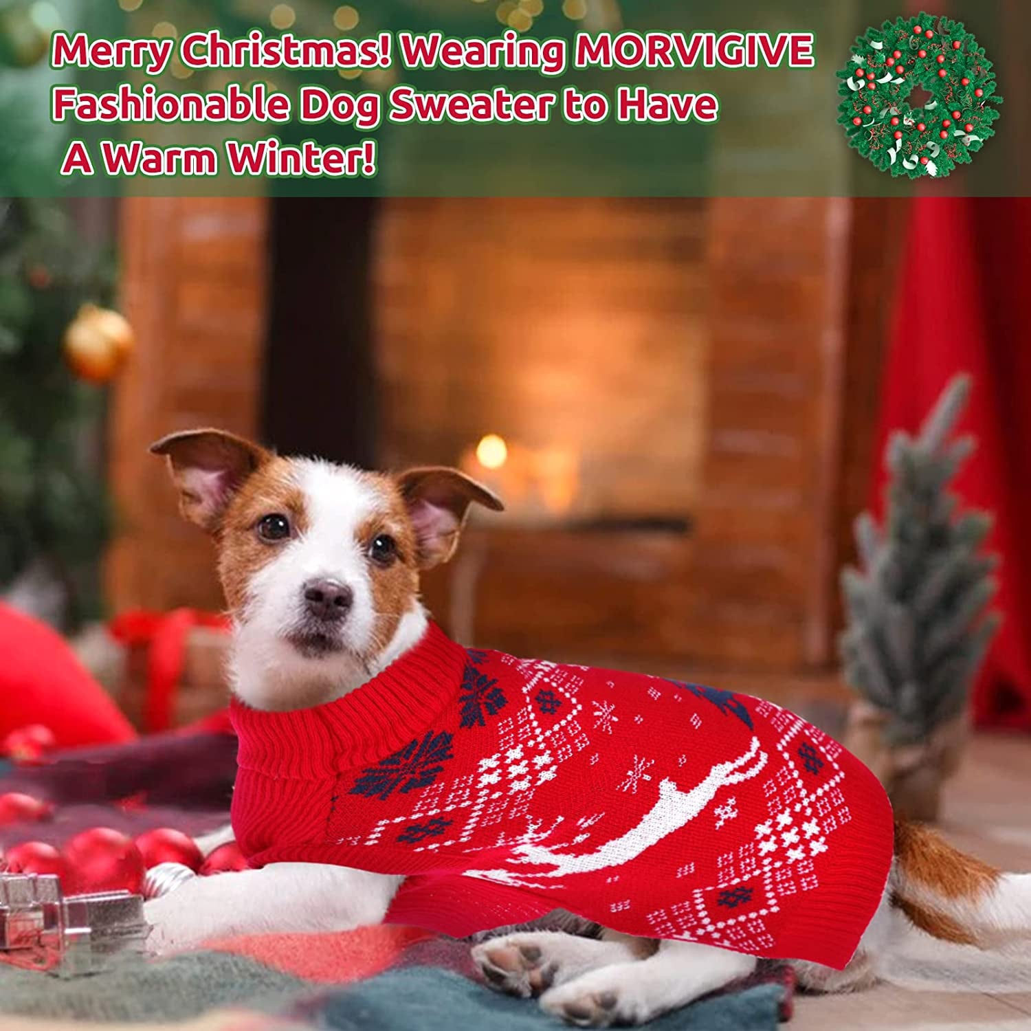 MORVIGIVE Christmas Dog Sweaters Turtleneck Pullover, Soft Warm Puppy Jumper Cat Knit with Reindeer Snowflake, Winter Pet Xmas Holiday Sweatshirts Cold Weather Knitwear Clothes for Small Medium Dogs Animals & Pet Supplies > Pet Supplies > Dog Supplies > Dog Apparel MORVIGIVE   