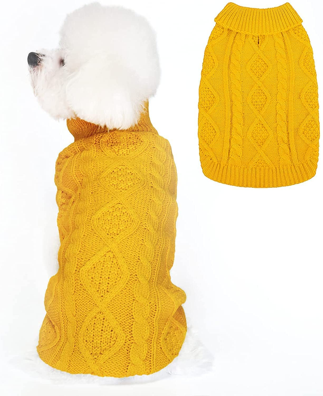 Dog Sweater - Classic Turtleneck Knitted Cable Knit Dog Jumper Coat, Warm Pet Winter Clothes Outfits for Pet Dogs Cats Puppy Kitty in Cold Season (Yellow, Medium) Animals & Pet Supplies > Pet Supplies > Dog Supplies > Dog Apparel Bwealth Yellow X-Large 