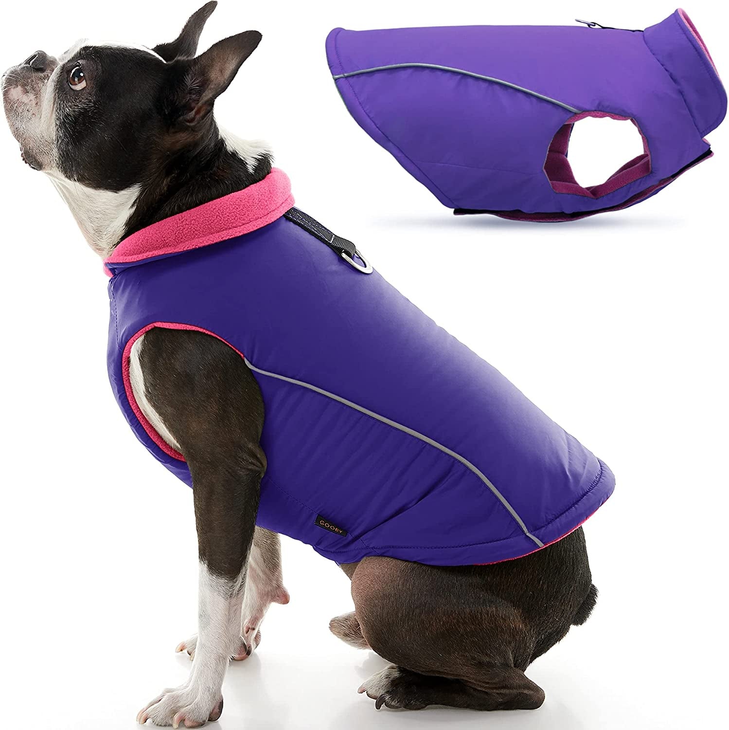 Gooby Sports Vest Dog Jacket - Green, Medium - Reflective Dog Vest with D Ring Leash - Warm Fleece Lined Small Dog Sweater, Hook and Loop Closure - Dog Clothes for Small Dogs Boy or Girl Dog Sweater Animals & Pet Supplies > Pet Supplies > Dog Supplies > Dog Apparel INADI Purple Large chest (~19.5") 