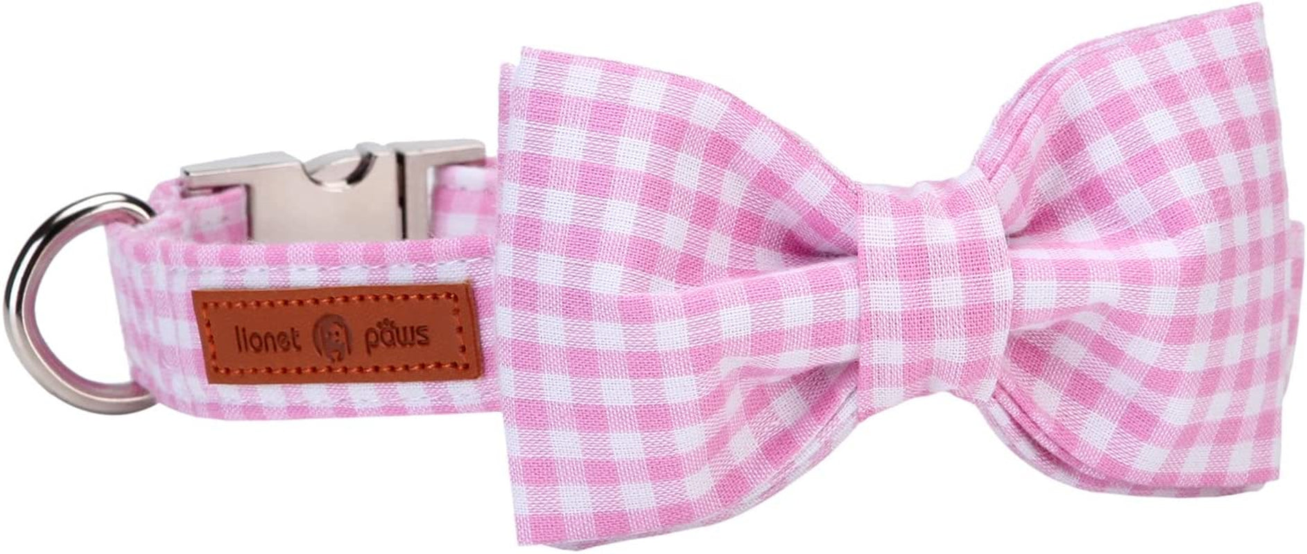 Lionet Paws Boy Dog Collar with Bowtie, Comfortable Adjustable Cute Blue Plaid Bow Tie Collar for Male Dogs Gift, Small, Neck 10-16 Inches Animals & Pet Supplies > Pet Supplies > Dog Supplies > Dog Apparel lionet paws Pink Gingham Large (Pack of 1) 