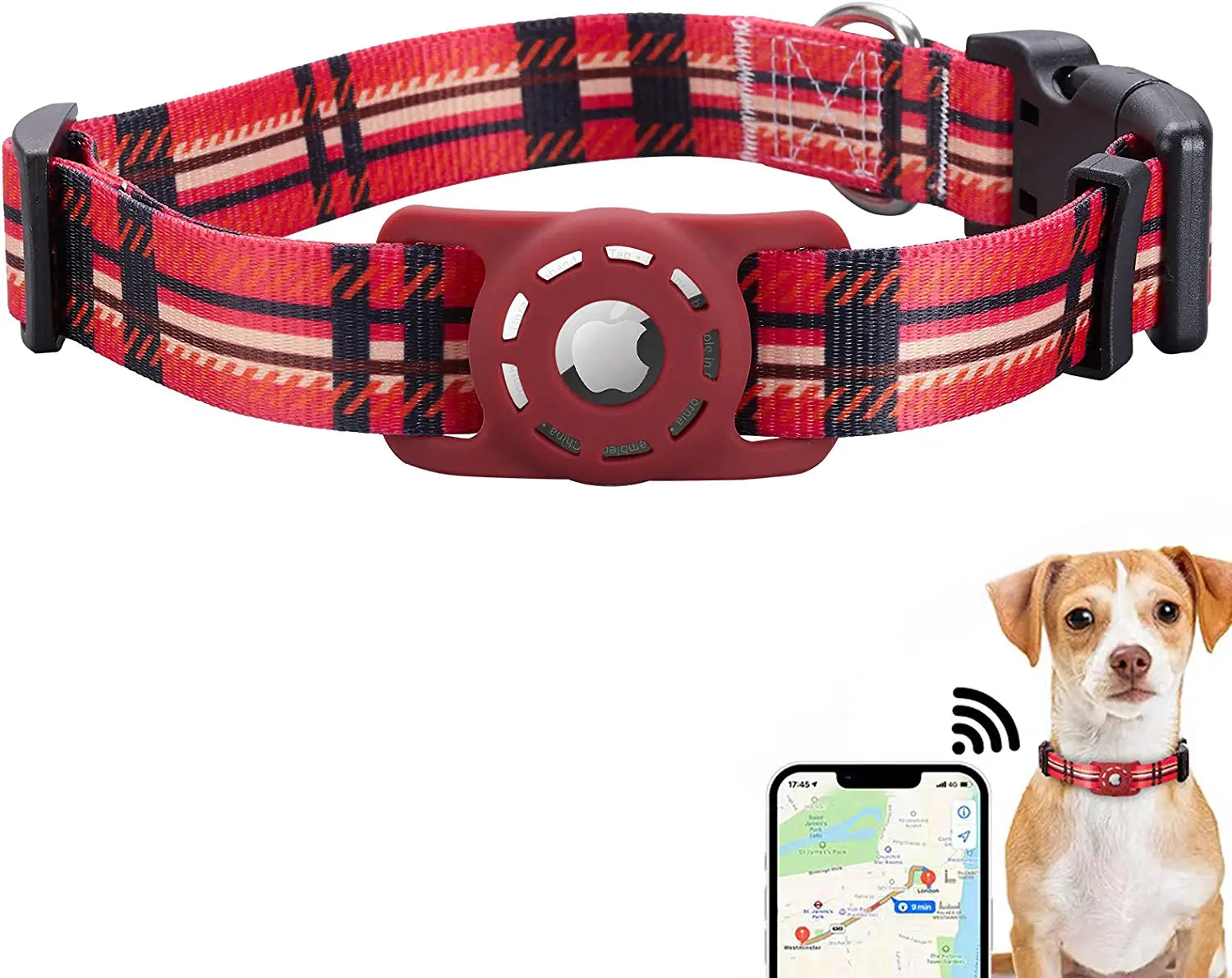 Konity Airtag Dog Collar, Compatible with Apple Airtag 2021, Polyester Pet Cat Puppy Collar with Silicone Airtag Holder for Small, Medium, Large, & Extra Large Dogs, Pink Rose, S: 9.8''-15.7'' Neck Electronics > GPS Accessories > GPS Cases Konity Red Plaid M: 12.9"-21.6" neck 