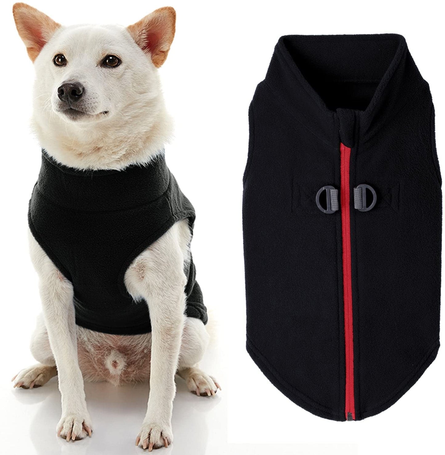 Gooby Zip up Fleece Dog Sweater - Blue, Medium - Warm Pullover Fleece Step-In Dog Jacket with Dual D Ring Leash - Winter Small Dog Sweater - Dog Clothes for Small Dogs Boy and Medium Dogs Animals & Pet Supplies > Pet Supplies > Dog Supplies > Dog Apparel Inafiction USA Black X-Large chest (~22.5") 