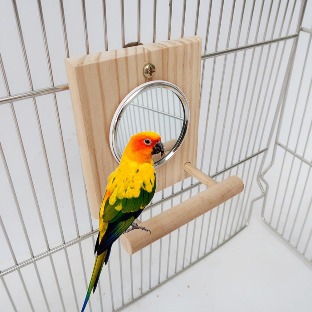 Bird Mirror with Wooden Perch Fun Platform Stand ,Bird Cage Wooden Playtoys for Parrots Parakeet Cockatiel Conure Animals & Pet Supplies > Pet Supplies > Bird Supplies > Bird Cages & Stands UAOUIRA   