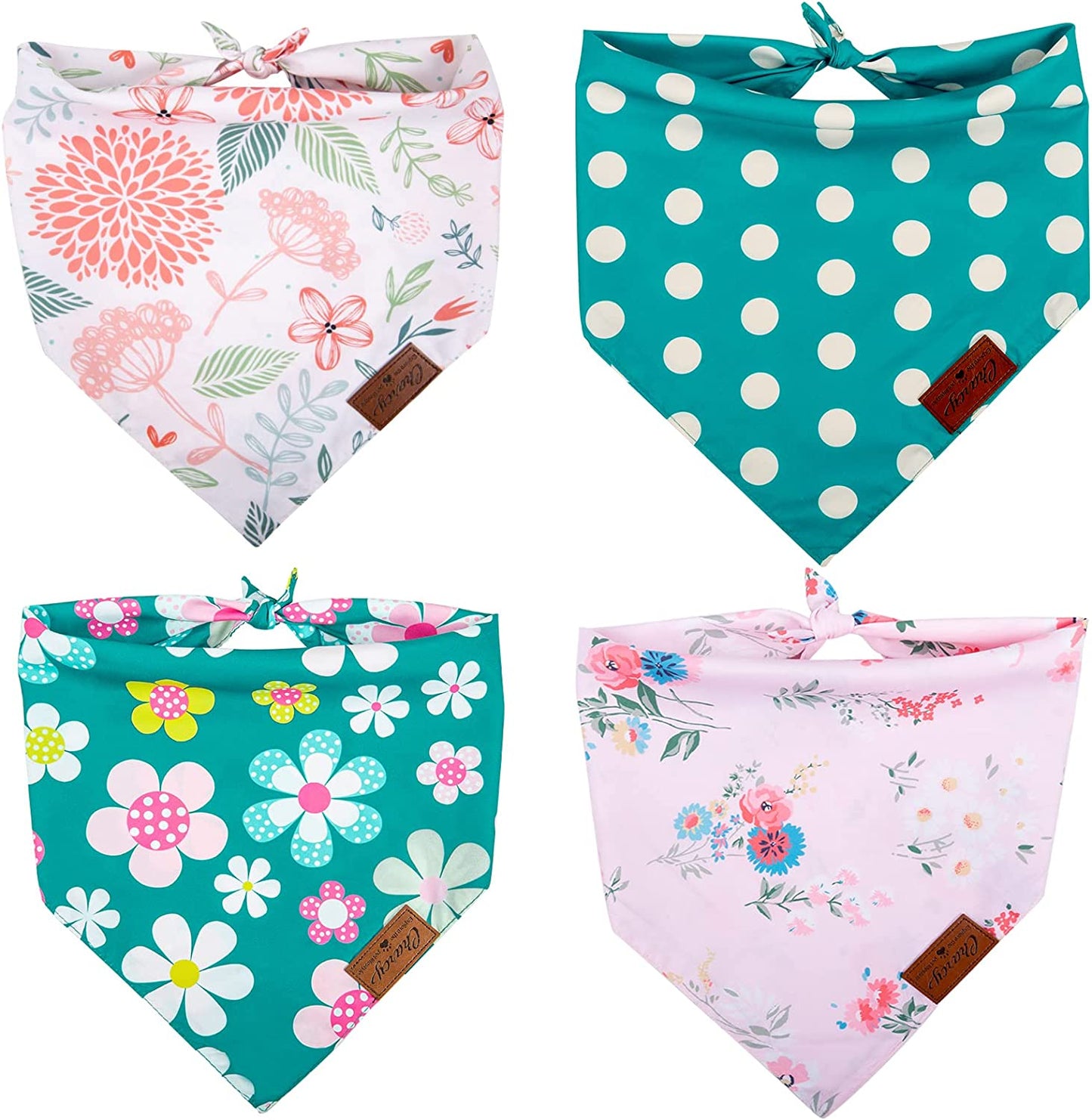 Charcy Dog Bandanas 4 Pack, Fall Dog Bandana Boy Girl for Holiday Birthday, Adjustable Durable Dog Scarf, Unique Design - Colorful Flower Triangle Animals & Pet Supplies > Pet Supplies > Dog Supplies > Dog Apparel Charcy Triangle  