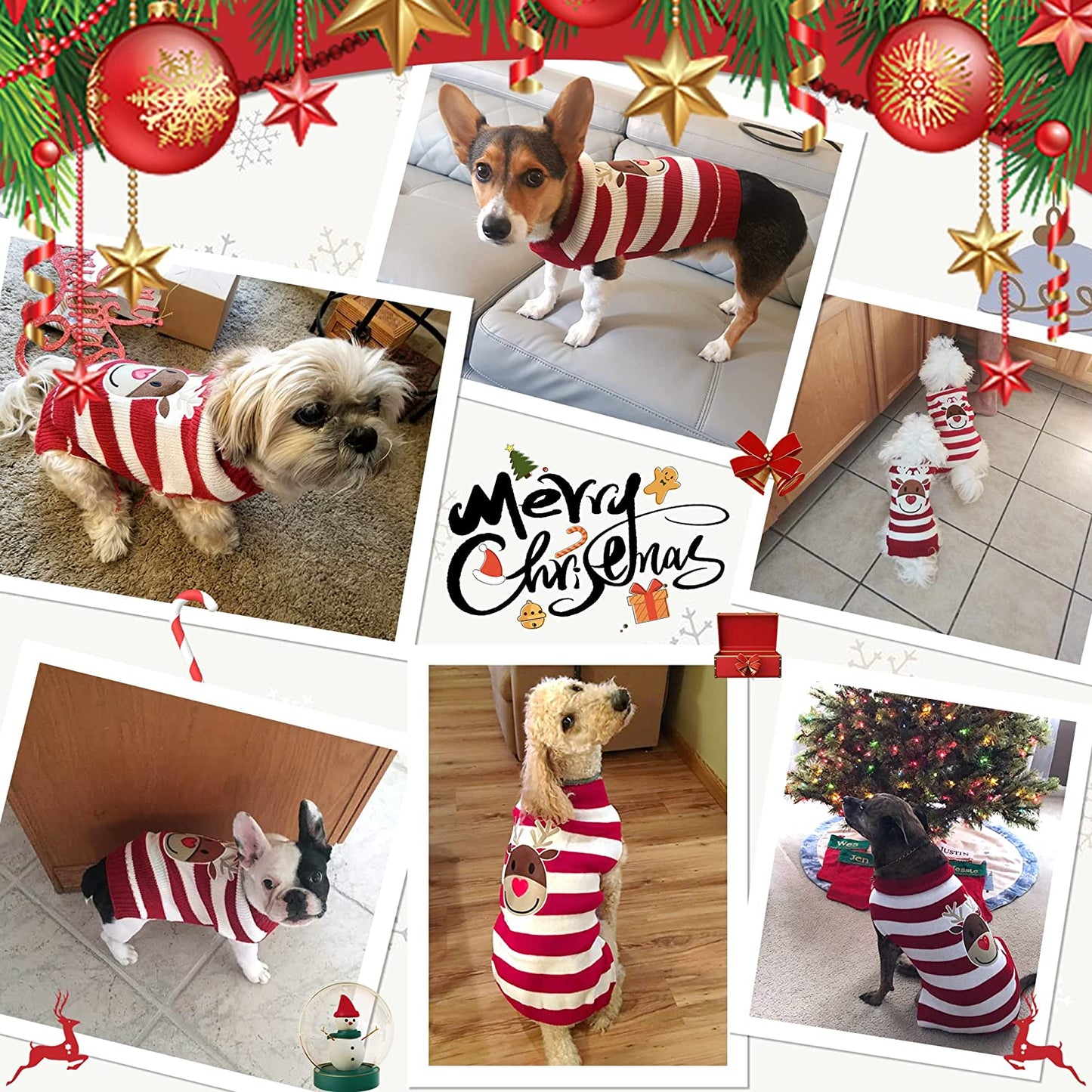 NACOCO Holiday Xmas Reindeer Sweaters Dog Sweaters New Year Christmas Sweater Pet Clothes for Small Dog and Cat (Red, Xx-Small) Animals & Pet Supplies > Pet Supplies > Dog Supplies > Dog Apparel Nacoco   