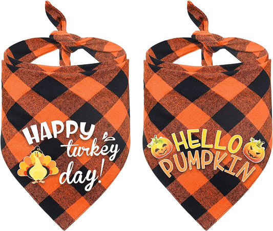 Malier 2 Pack Thanksgiving Dog Bandana, Holiday Classic Buffalo Plaid Turkey Pumpkin Pattern Bandana, Dog Scarf Triangle Bibs Kerchief Costume Accessories for Small Medium Large Dogs Cats (Large) Animals & Pet Supplies > Pet Supplies > Dog Supplies > Dog Apparel Malier Orange + Orange Large 