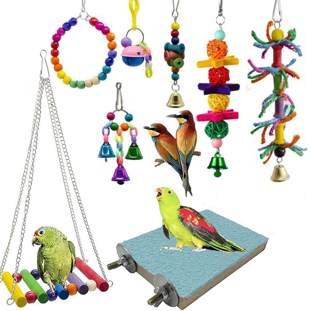 Cheers.Us 8Pcs/Set Bird Parrot Toys Ladders Swing Chewing Toys Hanging Pet Bird Cage Accessories Hammock Swing Toy for Small Parakeets Cockatiels, Lovebirds, Conures, Macaws, Finches Animals & Pet Supplies > Pet Supplies > Bird Supplies > Bird Cage Accessories Cheers.US   