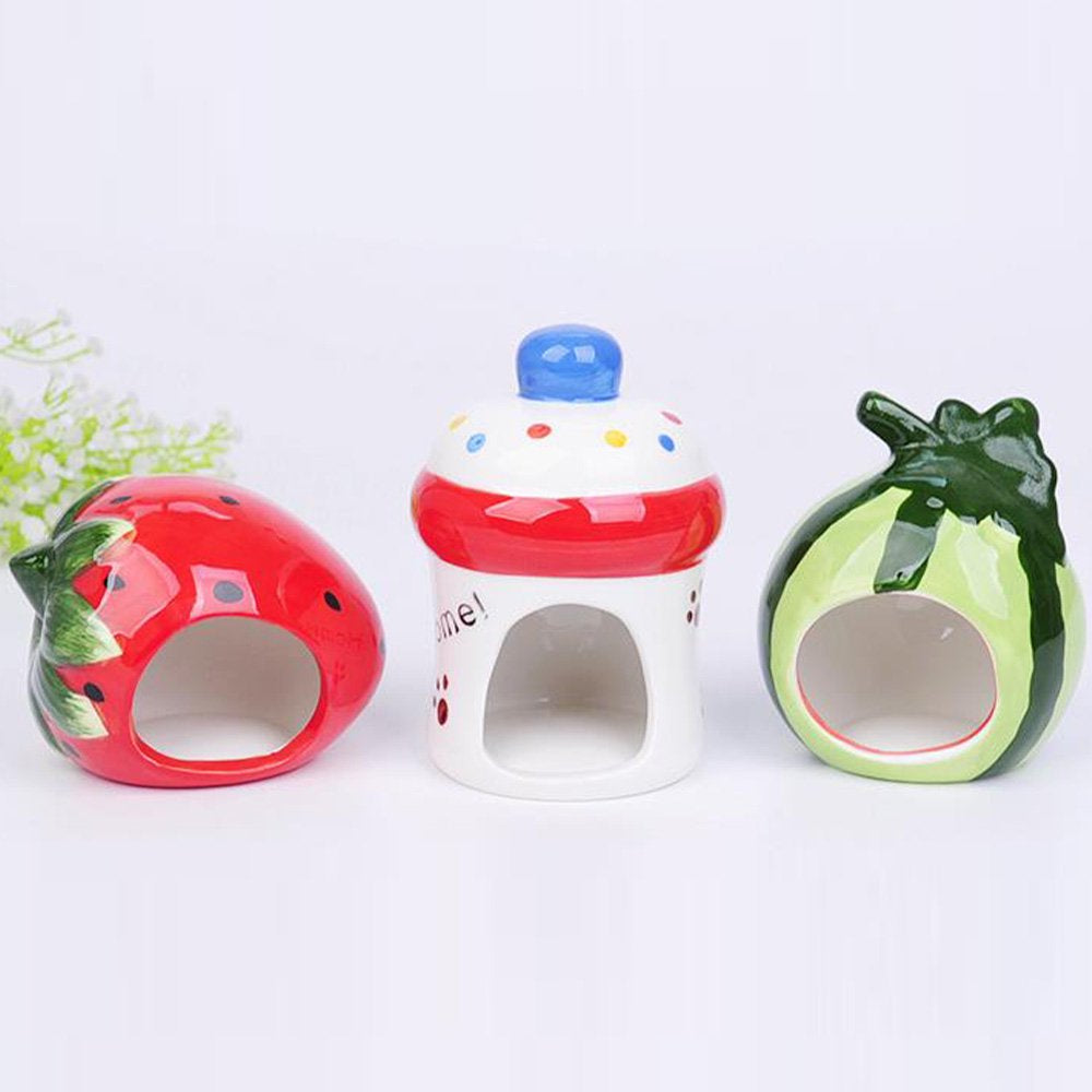 Jaspee Ceramic Cartoon Strawberry Shape Hamster House Home Summer Cool Small Animal Pet Nesting Habitat Cage Accessories Animals & Pet Supplies > Pet Supplies > Small Animal Supplies > Small Animal Habitats & Cages Jaspee   