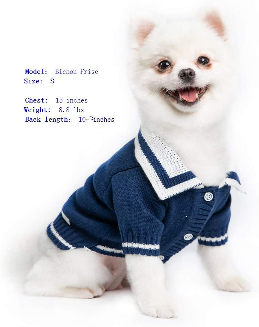 Cute Preppy Knit Lapel Dog Cat Sweater Dog Cardigan Sweaters for Small Dog Combed Cotton Clothes for Dog and Cat Warm Winter Sweater (XS) Animals & Pet Supplies > Pet Supplies > Dog Supplies > Dog Apparel UFBENO   