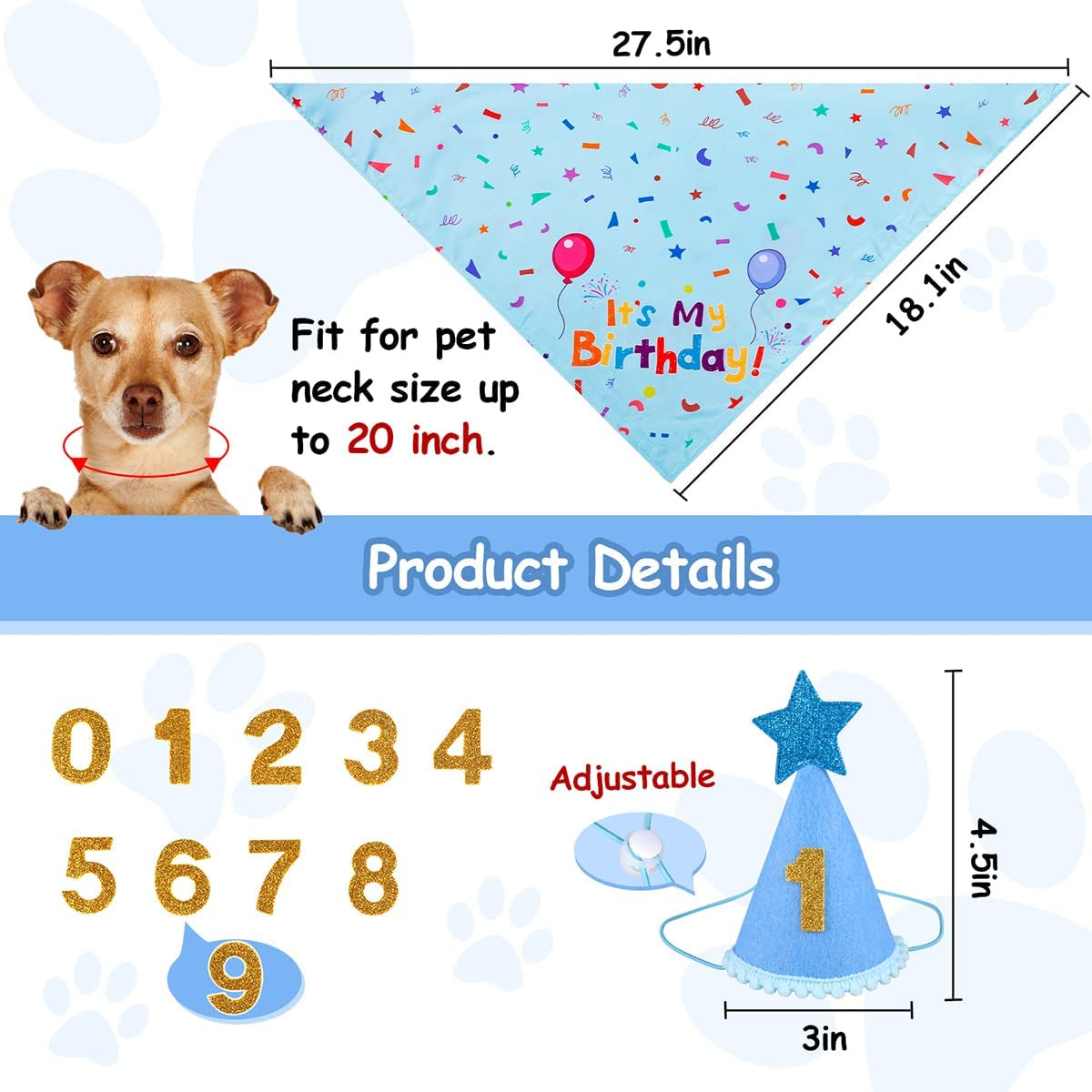 Yicostar Dog Birthday Party Supplies, Dog Birthday Bandana Scarf Dog Puppy Birthday Hat with Numbers for Small Medium Large Dogs Pet Animals & Pet Supplies > Pet Supplies > Dog Supplies > Dog Apparel Yicostar   